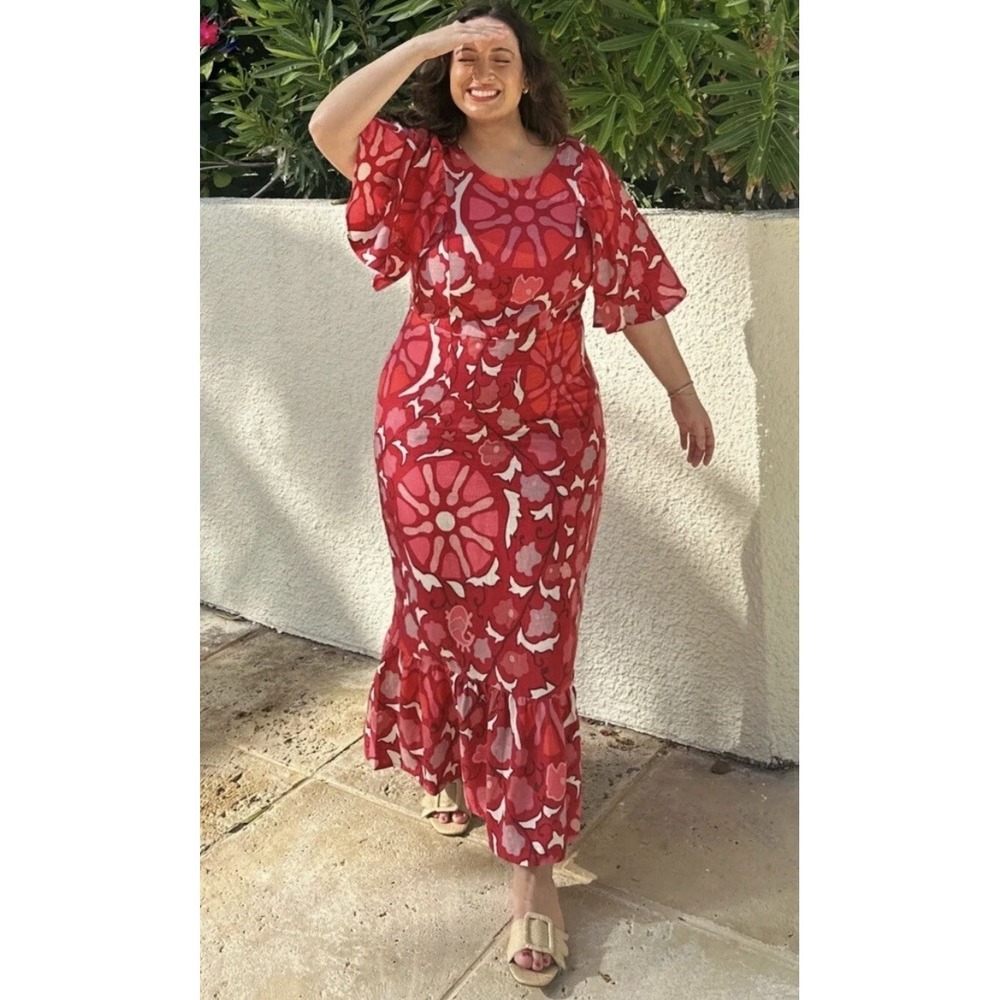 RHODE x Target Zinnia Linen Blend Floral Bell Sleeve Midi Dress Size 20 Resort
